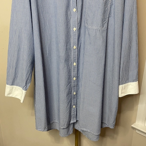 AMERICAN EAGLE AE Button Up Shirt Dress in Blue & White Pinstripe, XL - Picture 6 of 12
